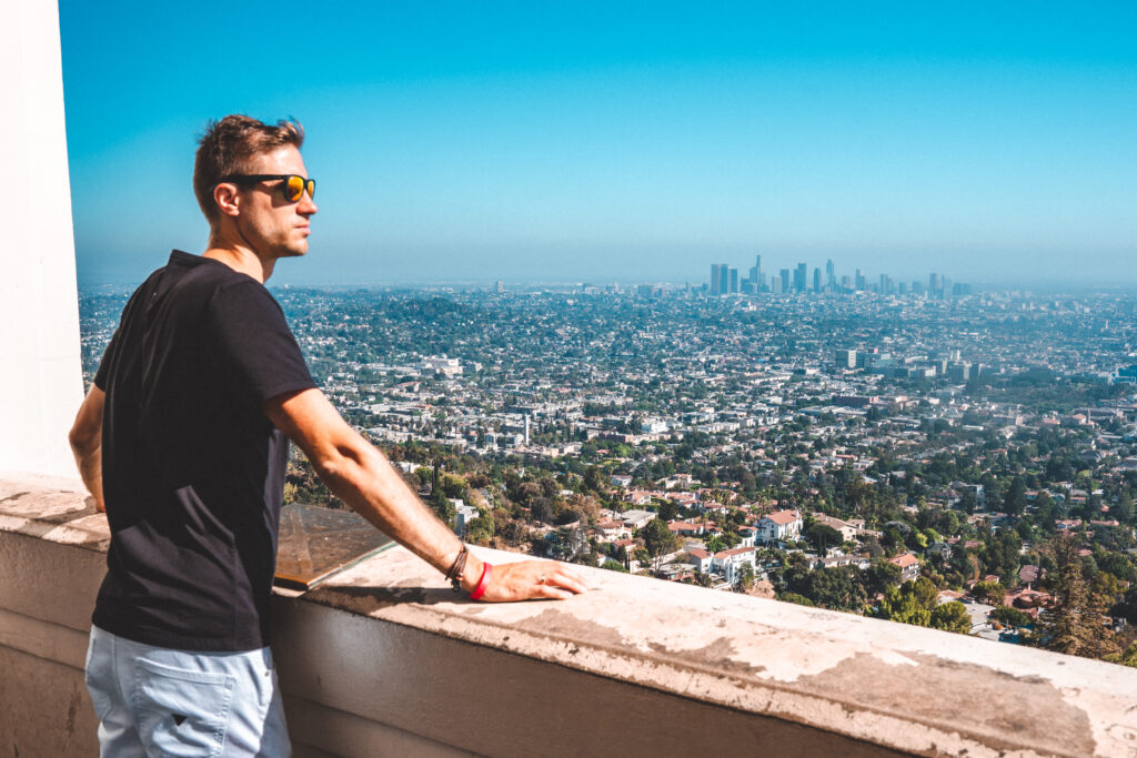 Young man looking over LA skyline