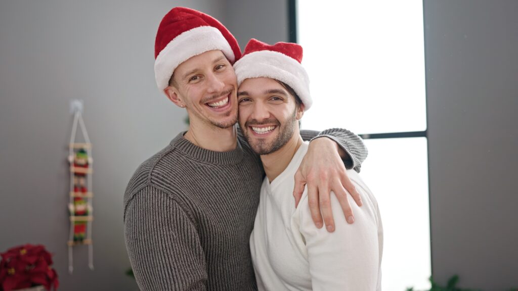Two men celebrating sober Christmas